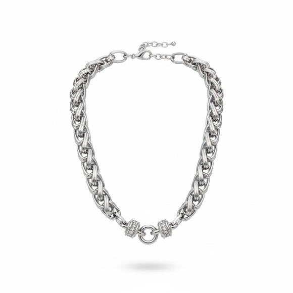 Jewelry - INC Silver Tone Chunky Chain Statement Necklace Crystal Accent Link Collar NWT